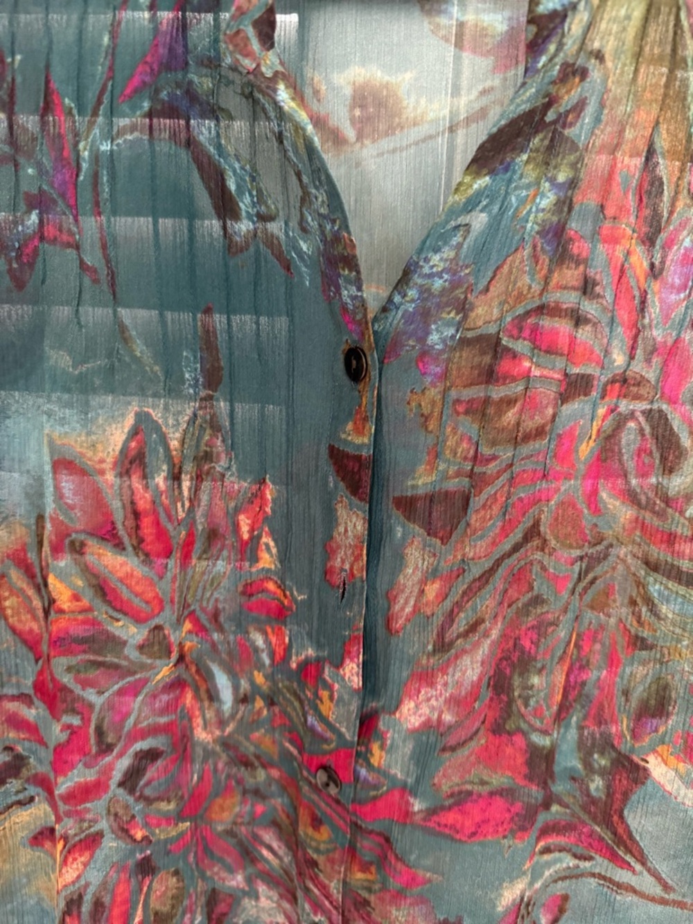 Chicos sheer button down floral silk blouse size 1 medium - Picture 5 of 10